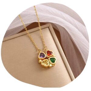 Multicolor Heart Clover Necklace