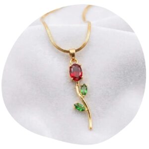 Ruby Rosebud Stem Necklace