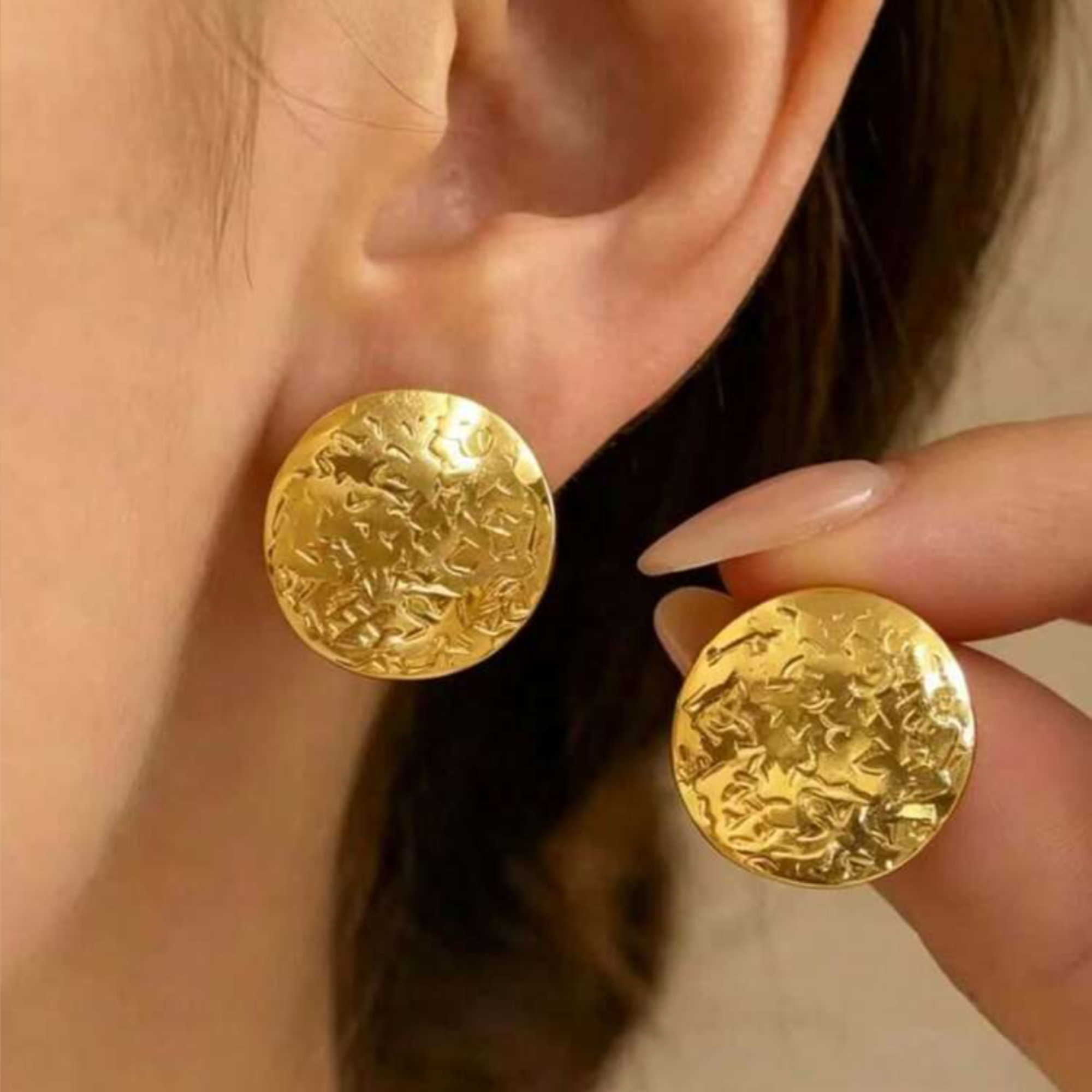 Textured Round Stud Earrings - Image 2