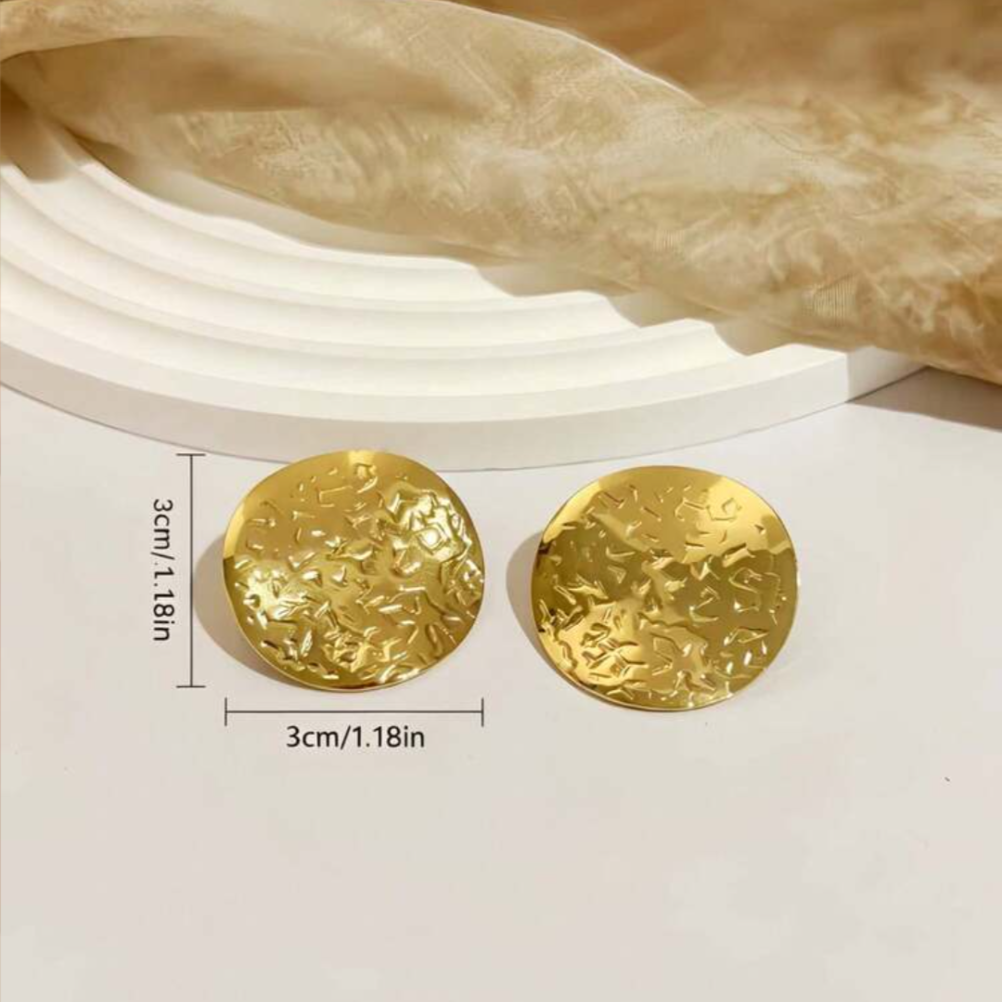 Textured Round Stud Earrings - Image 3